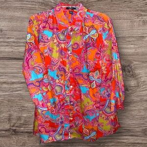 Chaps Vibrant Floral Paisley 100% Cotton Button Down Shirt Women’s Size 1X